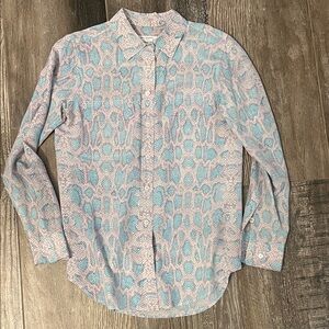 Equipment blue and lavender snake skin silk blouse size X-Small